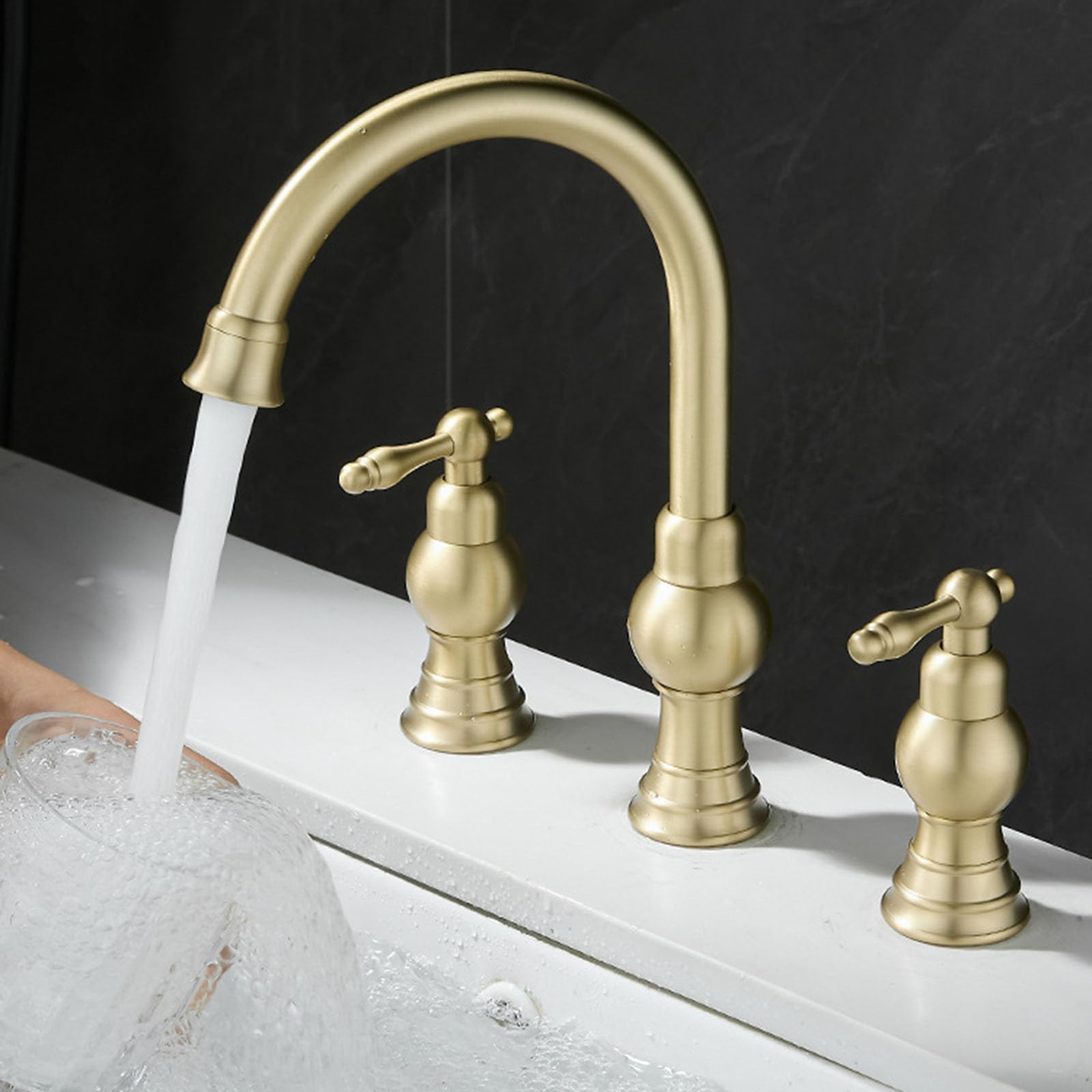 Rubinetto Bagno Lavabo 3 Fori Vintage Oro Spazzolato in Ottone