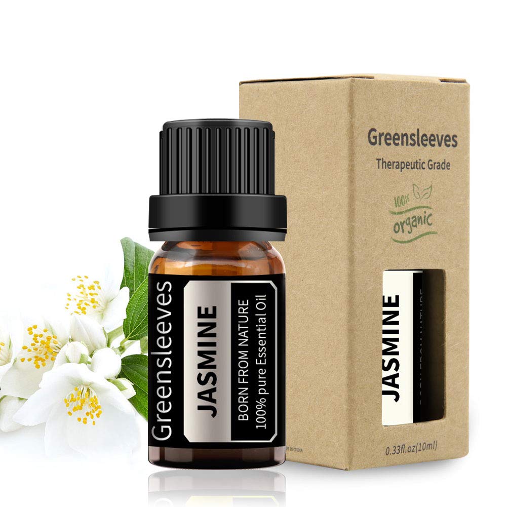 GREENSLEEVES Jasmine Essential Oil for Diffuser, 100% Pure Organic Jasmine Aromatherapy Oil for Humidifiers, Perfume, Soap Making - 0.33 Fl Oz
