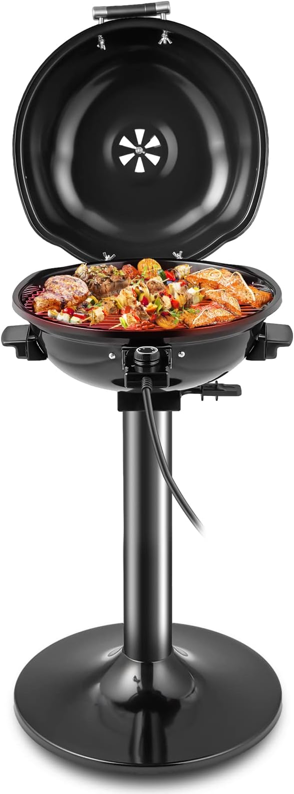 HAPPYGRILL Electric Grill Outdoor, 1600W Barbecue 15-Serving for Indoor & Outdoor Use, Portable Stand BBQ Grill for Cooking Patio Kitchen Garden (Black)