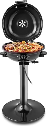 HAPPYGRILL Parrilla eléctrica de 1600 W Parrilla de barbacoa al aire libre con rejilla de calentamiento para barbacoa de 15 porciones Parrilla