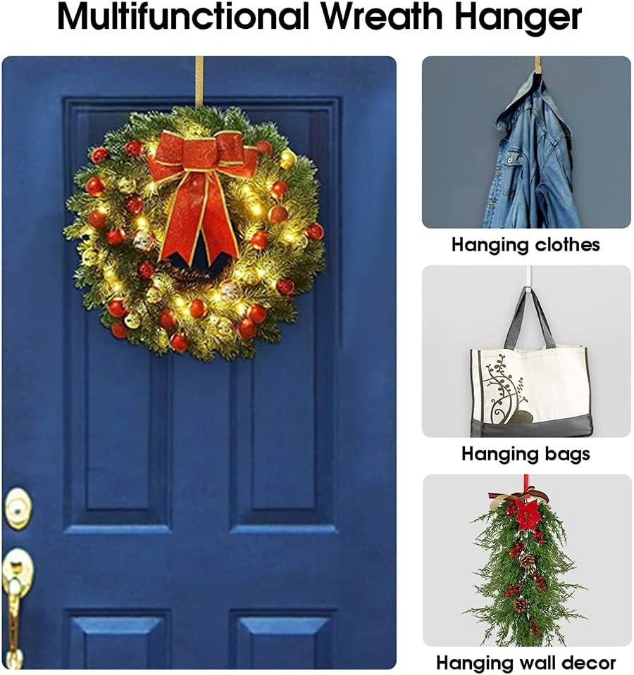 Renococo 3 Pieces Wreath Hanger Over The Door Hooks Christmas Design Wreath Hanger with Santa, Snowman, Tree, Star Patterns, 11.81inch/30cm : Home & Kitchen