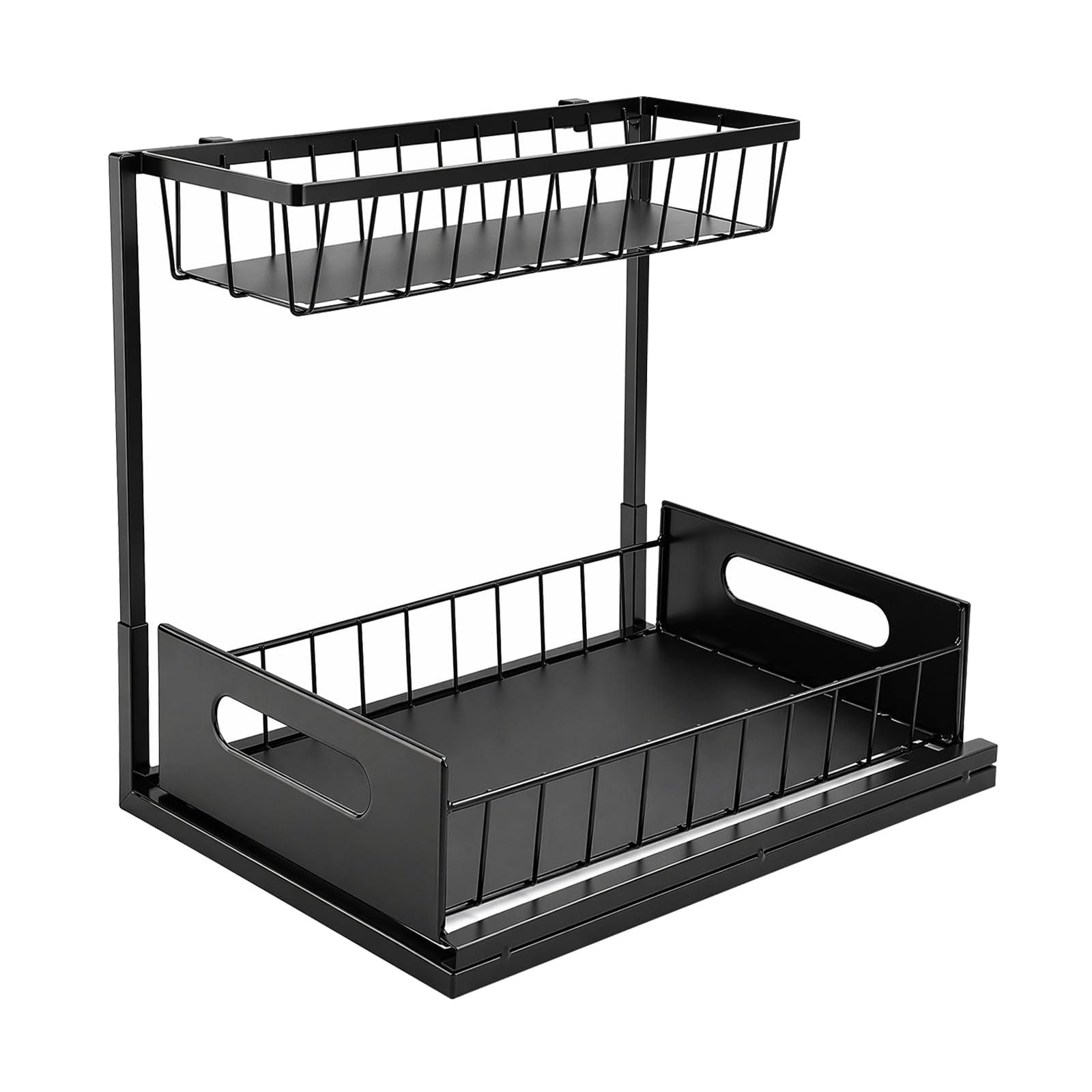 Organizer Sottolavello Cucina 2 Livelli in Metallo, Design a L, Scaffale Salvaspazio con Cassetto Estraibile, Ripiano Cucina per Detergenti e Spezie, 36 x 27 x 28 cm