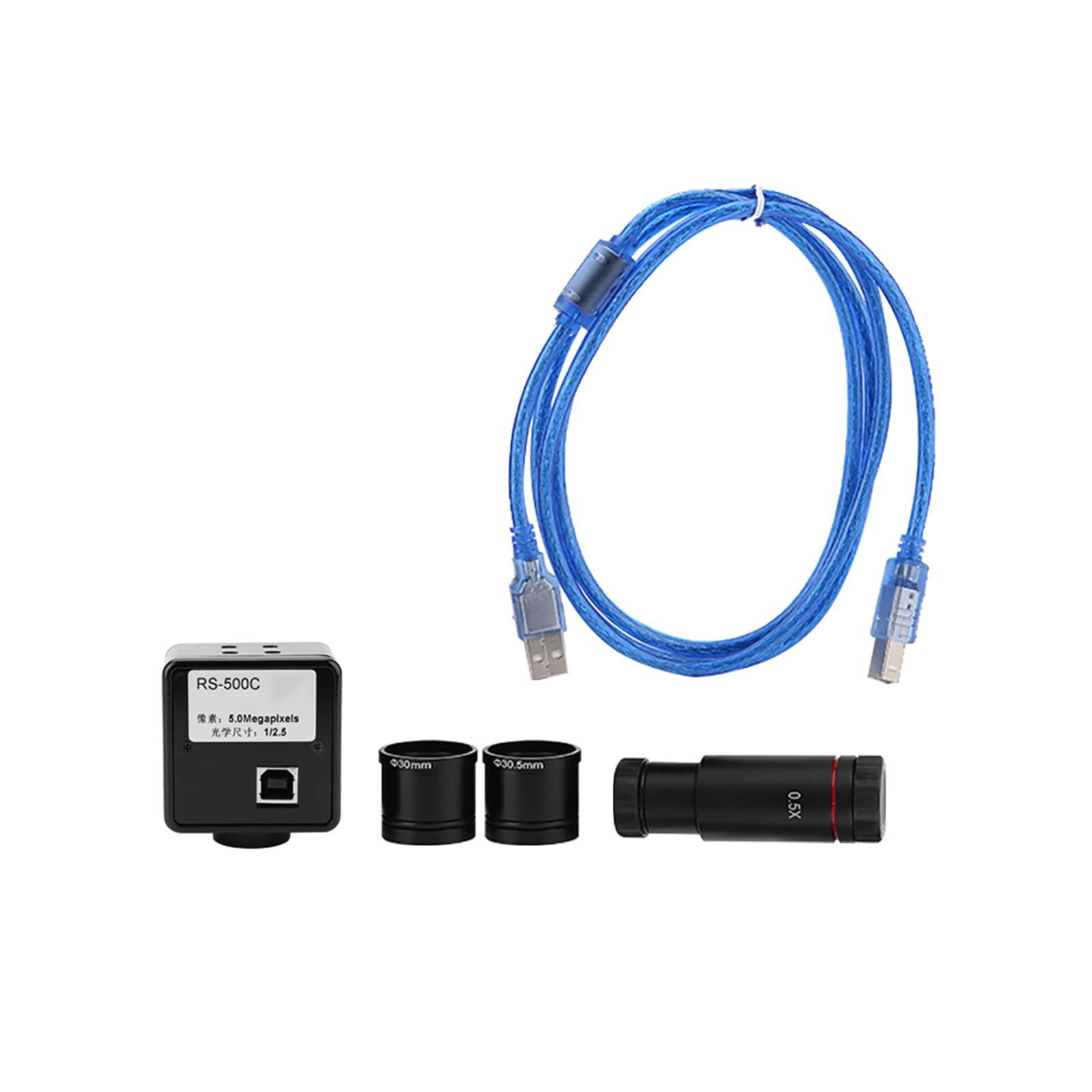 Adaptador CCD 0.5X Cámara de Microscopio USB INDUSTRICA Velocidad de Alta Velocidad 5MP Cámara Ojos para Grabaciones Fotos y Video bajo un Microscopio, Admite una Imagen Estática y Dinámica