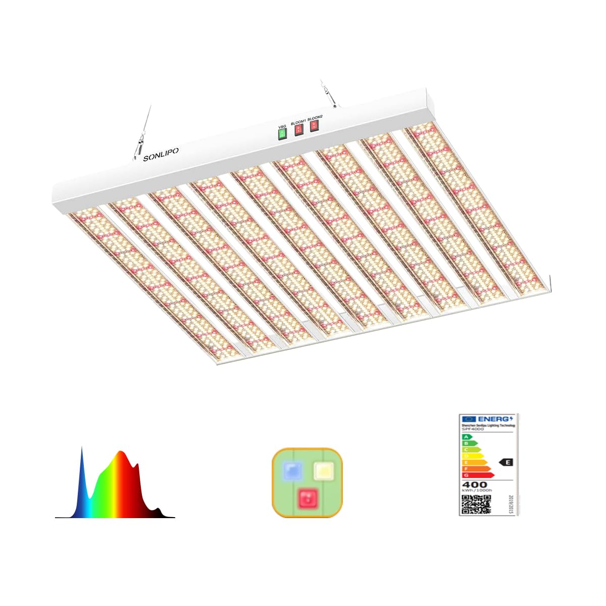 Sonlipo 400 W Sam-sung 1323 LED High PPFD, Full Spectrum LED Horticultural Lamp for Vegetables and Indoor Flowers, Grow Light 5 x 5 ft