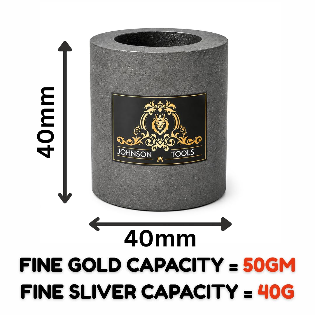 Johnson Tools 40x40mm Carbon Crucible (Pack of 12) for Casting, Melting, Refining Gold, Silver, Copper, Aluminium, Brass