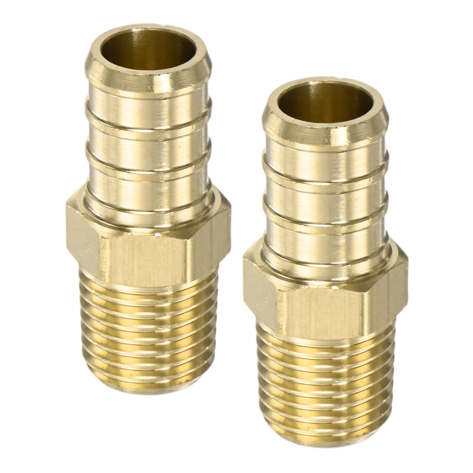 M METERXITY 2-Pack Brass Garden Hose Adapter Swivel Fitting, 1/2" PEX Barb to 1/4" NPT Male Connector Swivel Hex Brass Garden Water Hose Pipe Connector for Lawn/Boat/House/Irrigation