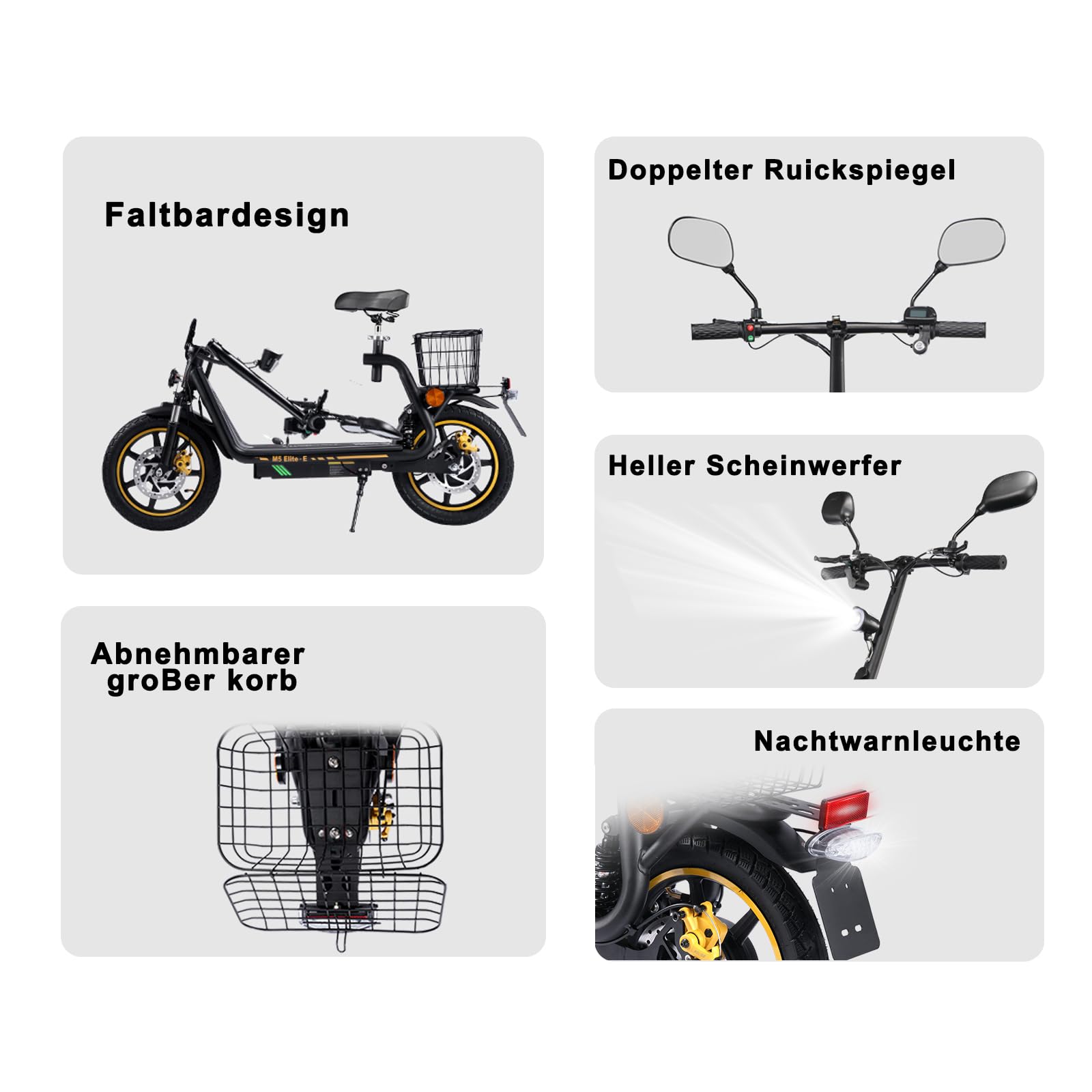 TWOFISH E-Moped mit Straßenzulassung, Elektro Motorrad für Erwachsene, 500W Motor 48V 13Ah Akku, Doppelfederung, EEC Zertifiziert, Max. 45 km/h, 14 Zoll Reifen, IPX4, M5 Elite