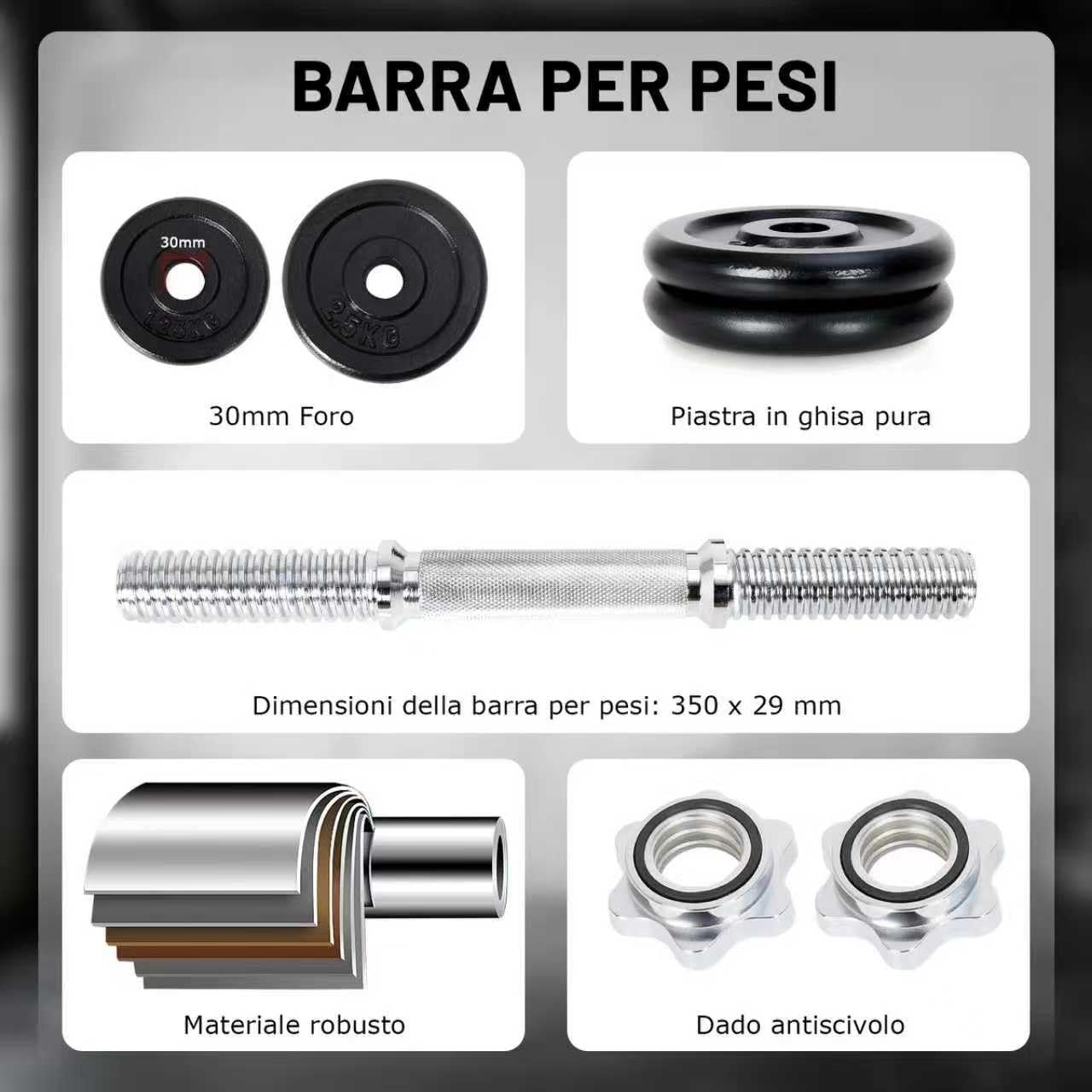 10/15/30KG Manubrio Palestra Casa con Piastre Diversi Pesi, Ideale per Allenamento Forza Fitness Sollevamento Pesi a Casa Palestra