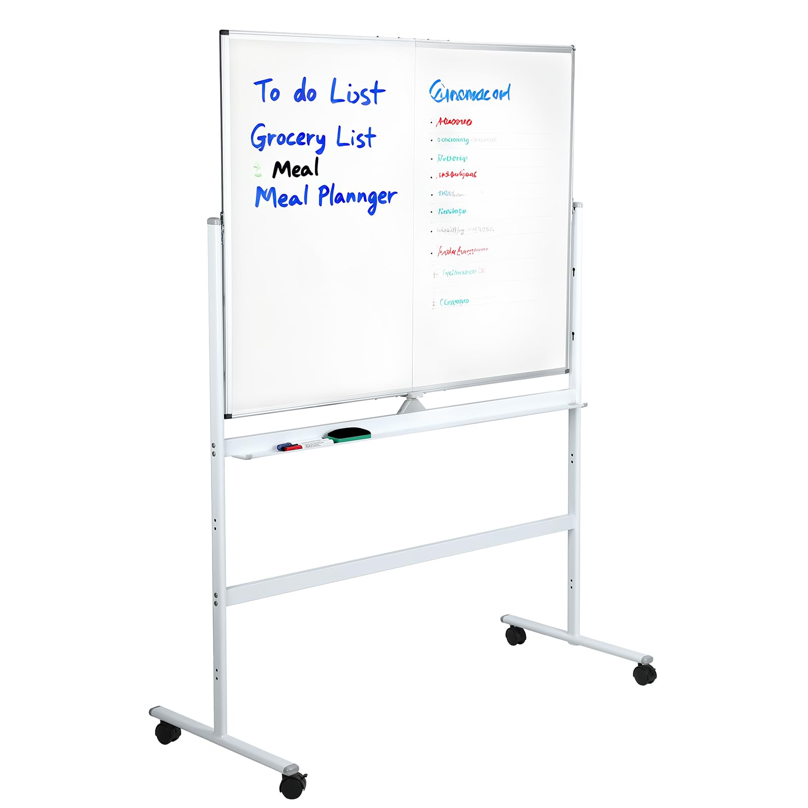 Double-Sided Magnetic Mobile Whiteboard with Stand, Rolling Whiteboard Dry Erase Board on Wheels,Large Adjustable Protable Standing White Boards for Home, School, Office (90×120cm)