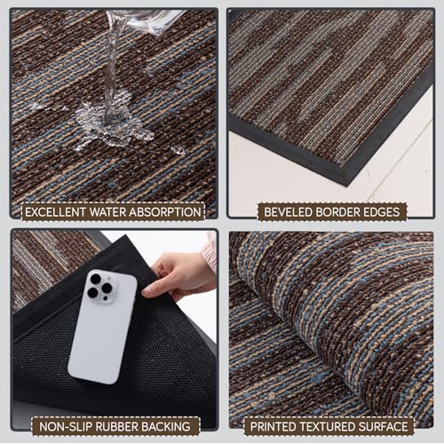 Image of HOKIPO Welcome Door Mat for Home - Big Size Entrance Mat, 75x45 cm, Brown Terrain Stripes (AR-6506)