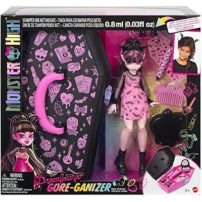 Monster High Draculaura Doll & Accessories, Gore-ganizer Beauty Kit with Bat Clips, Comb & Mirror, Customizable with Stamp Pen & Stickers