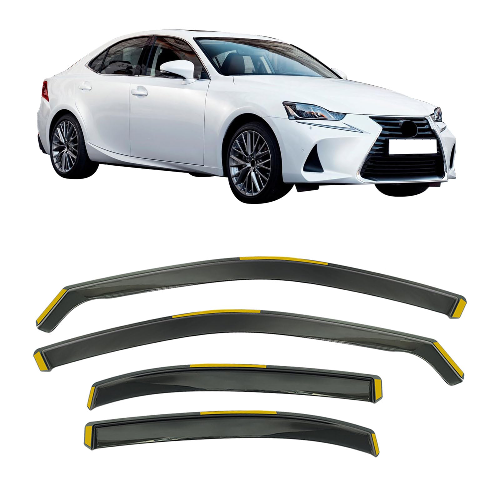 IKON MOTORSPORTS in Channel Window Visors Compatible with 2014-2020 Lexus IS200t IS250 IS300 IS350, in Channel Style Injection PC Black Rain Guards,