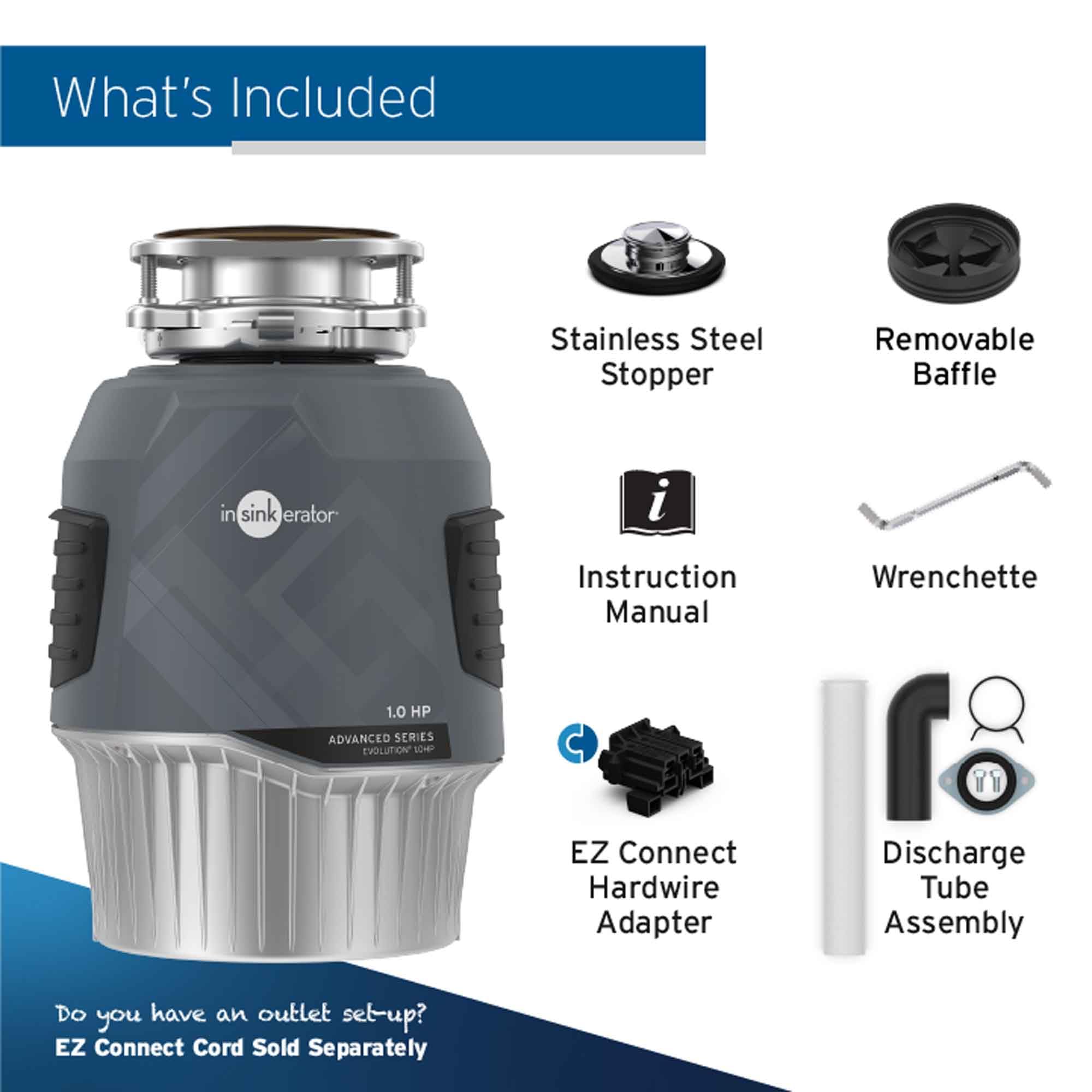 InSinkErator Garbage Disposal, Evolution 1HP, 1 Horsepower EZ