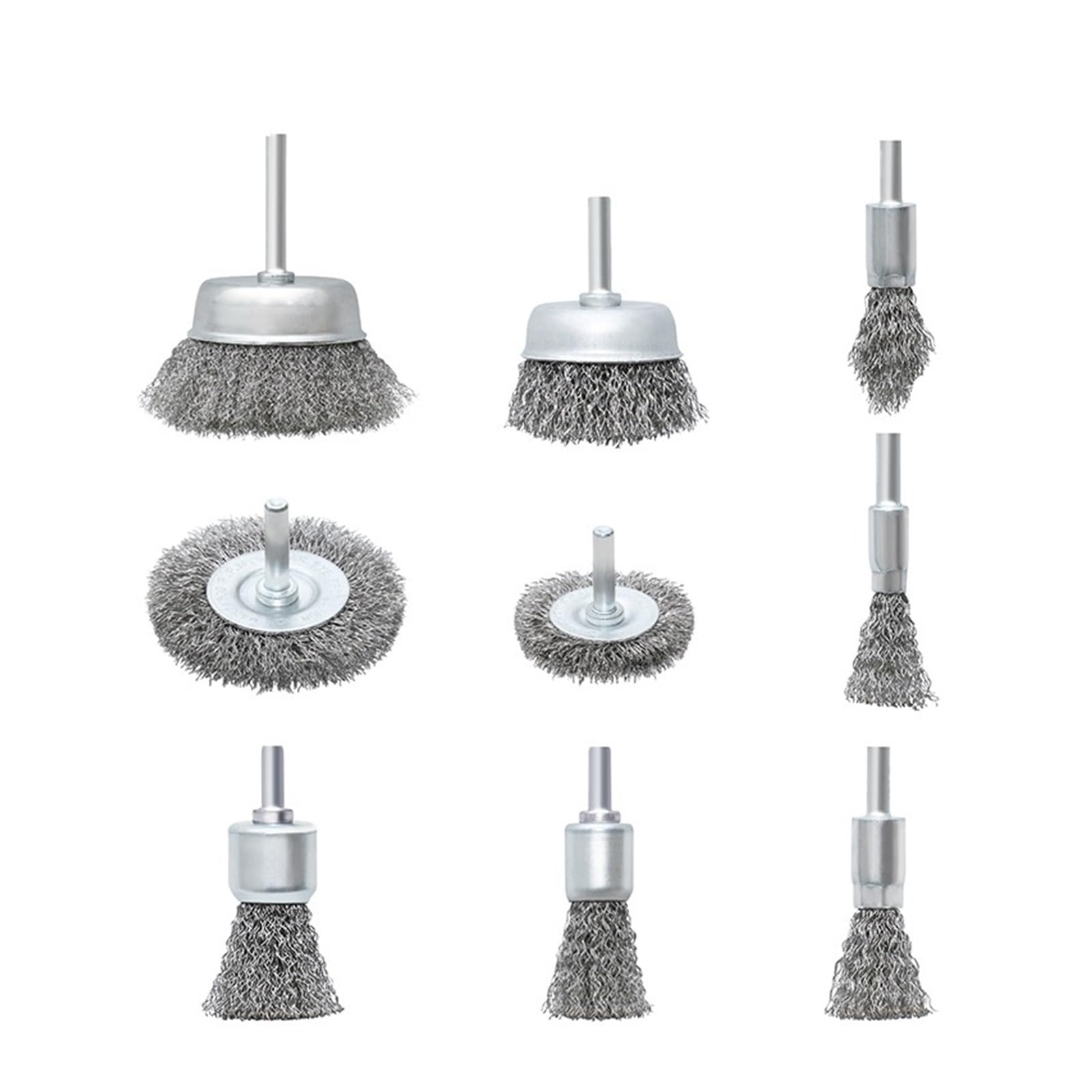 szczotka druciana do wiertarki, Zestaw szczotek drucianych z drutu stalowego 6 mm, trzpień 1/4 cala, szczotka druciana do polerowania metalu, wiertarki, narzędzia obrotowe, szczotki metalowe(9 Pieces)