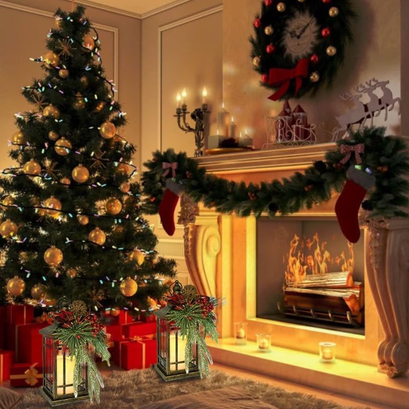 Miniatura 6 de Farol Mantle Christmas Snow Globe - Velas a pilas con temporizador y control remoto, decoración del hogar para interiores y exteriores