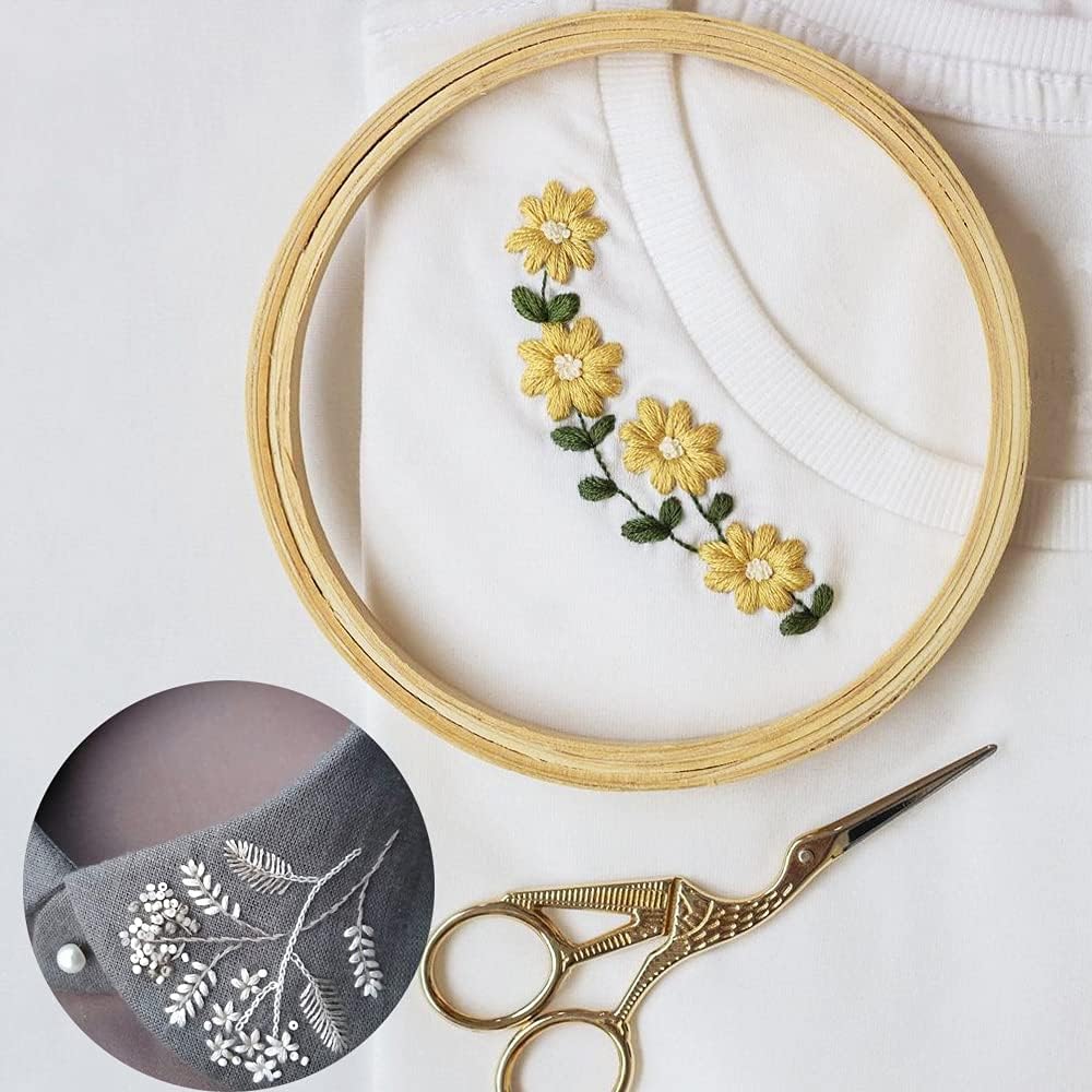 REBECASKYENS 4Pcs 4 Sizes Round Bamboo Embroidery Hoops,Circle Cross Stitch Accessories,Hoop Ring for Craft Sewing,with Gold Eye Embroidery Needles,Embroidery Hoop - Image 3