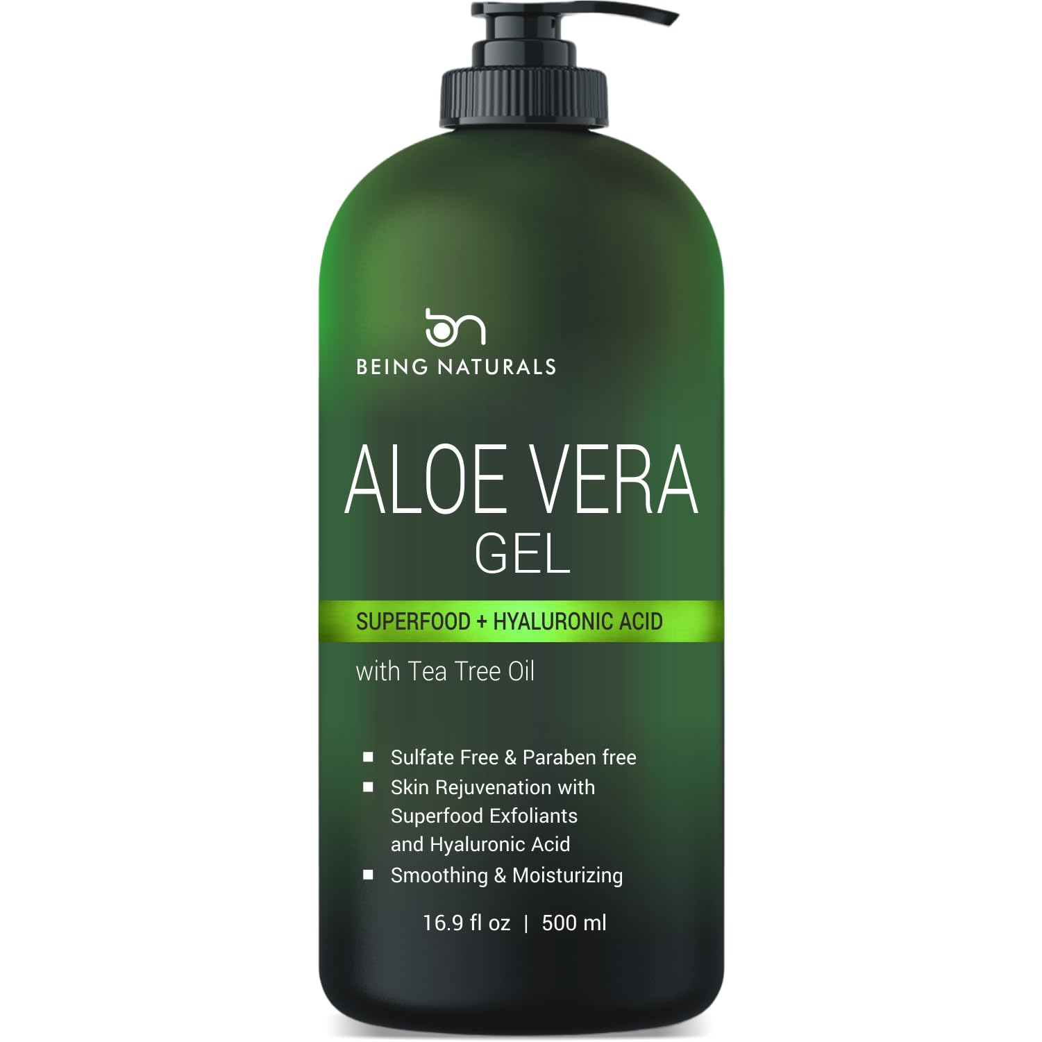 Aloe vera Gel - from 100% Pure Organic Aloe - Natural Raw Moisturizer for Face, Body, Hair. Perfect for Sunburn, Acne, Razor Bumps 16.9 fl oz (Tea Tree, Superfood, Hyaluronic Acid)
