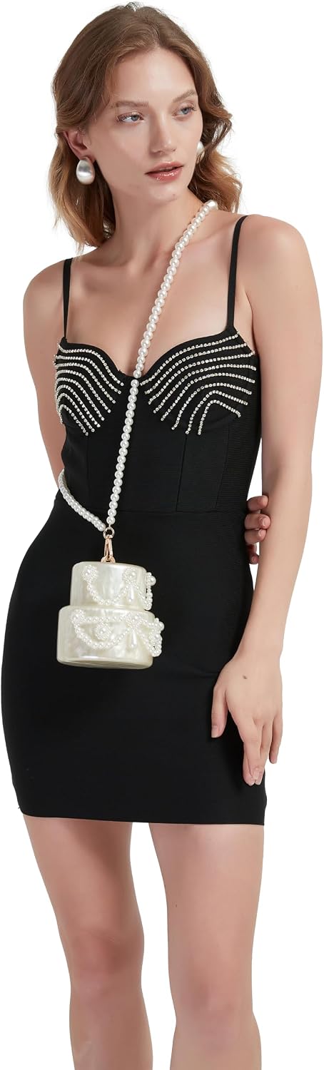Cake Shaped Acrylic Clutch Pearl Handbags Beaded Evening Bag Mini Clutch Handbag for Wedding Cocktail Party Prom