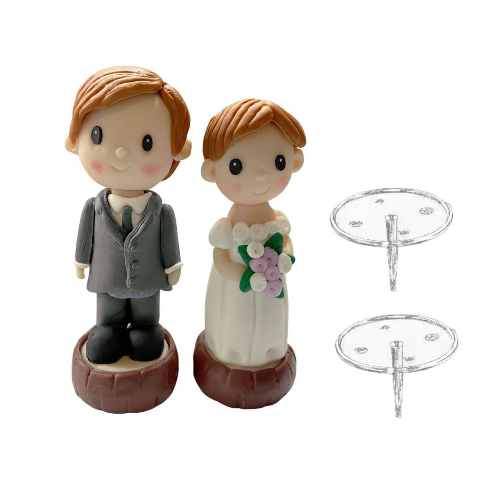 2 Pieces Romantic Keepsake Wedding Cake Topper Couple Bridal Shower Gift Cartoon Couple Cake Decoration Bride and Groom Figurine for Newlyweds-image-1