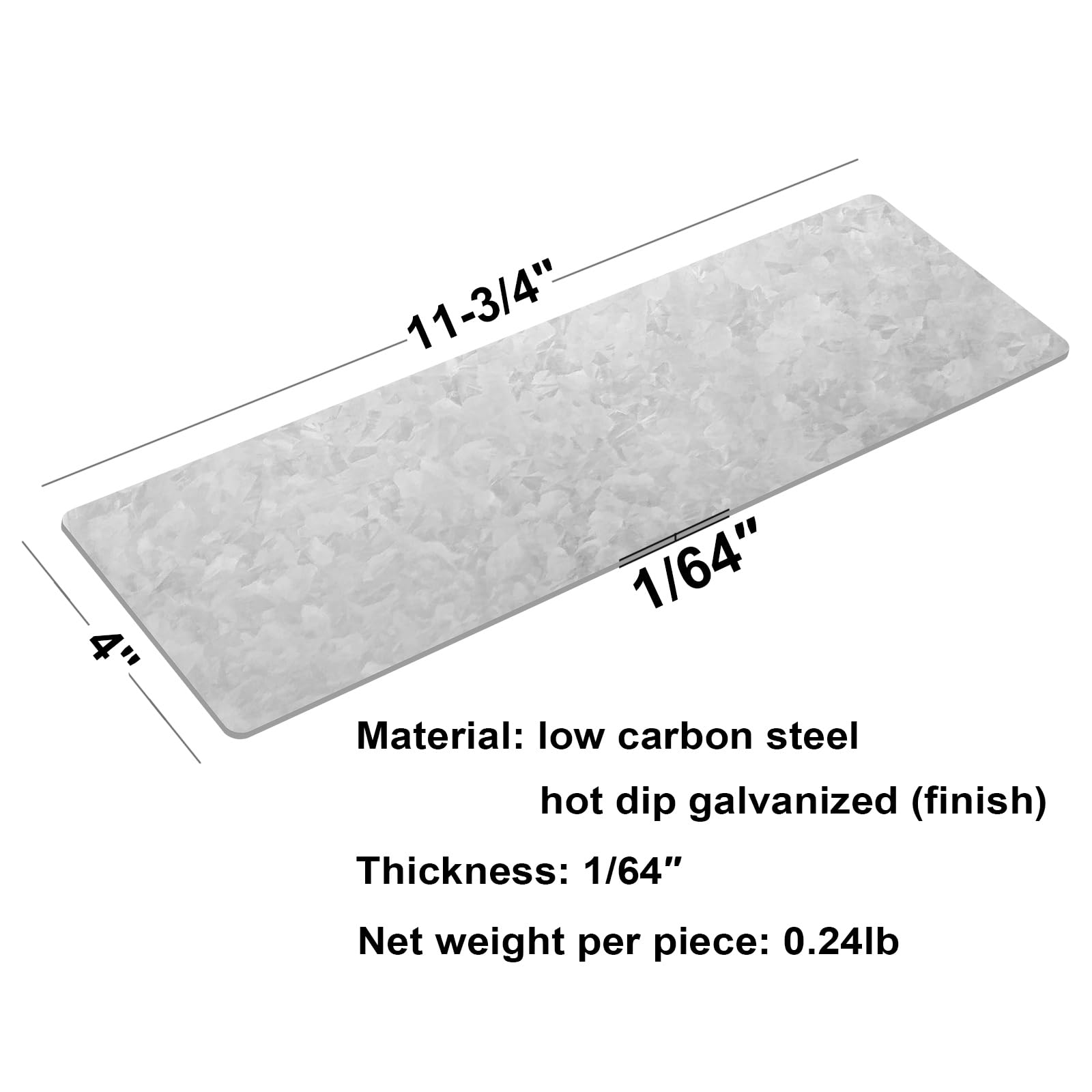 20 piezas de chapa de acero de 11 3/4 "x 4", placa rectangular de reparación plana de metal de unión recta, conector de madera de reparación, calibre 26, grosor de 1/64" (0.5mm), galvanizado