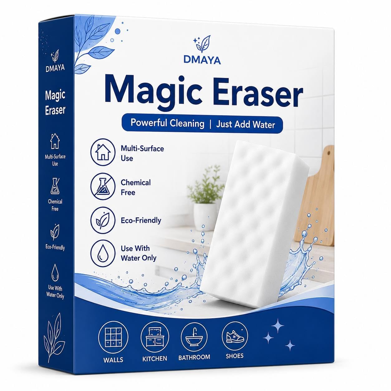 Josmimic DMAYA 4X Stronger Melamine Magic Eraser | Chemical Free Multipurpose Nano-tech Magic Foam | Home Kitchen Bathroom Taps Wall Glass Stains Shoes Sneakers Cleaning Sponge (Pack of 2)-image-49