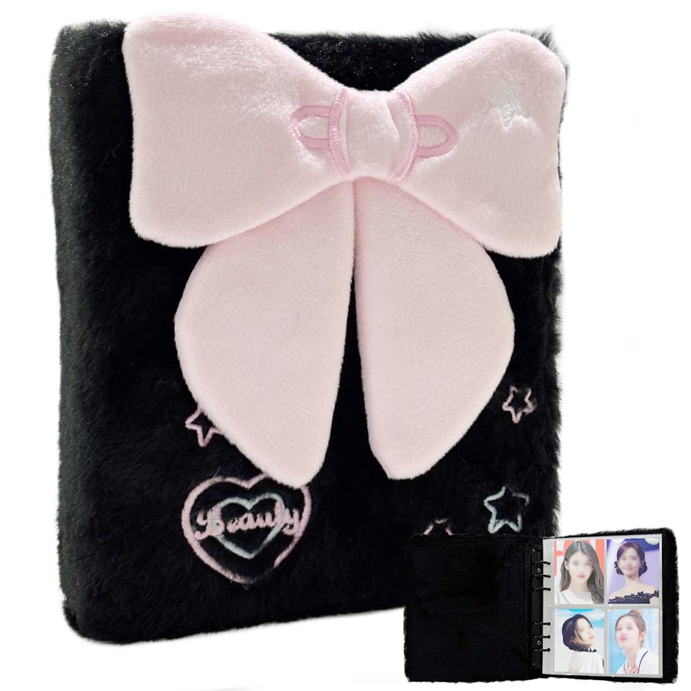 EHERDM Cute Plush Photocard Binder with 20pcs Transparent Inner Pages A6 Kpop Photo Album Book Double-sided 4-Pocket Inside Pages 3-Inch Kpop Card