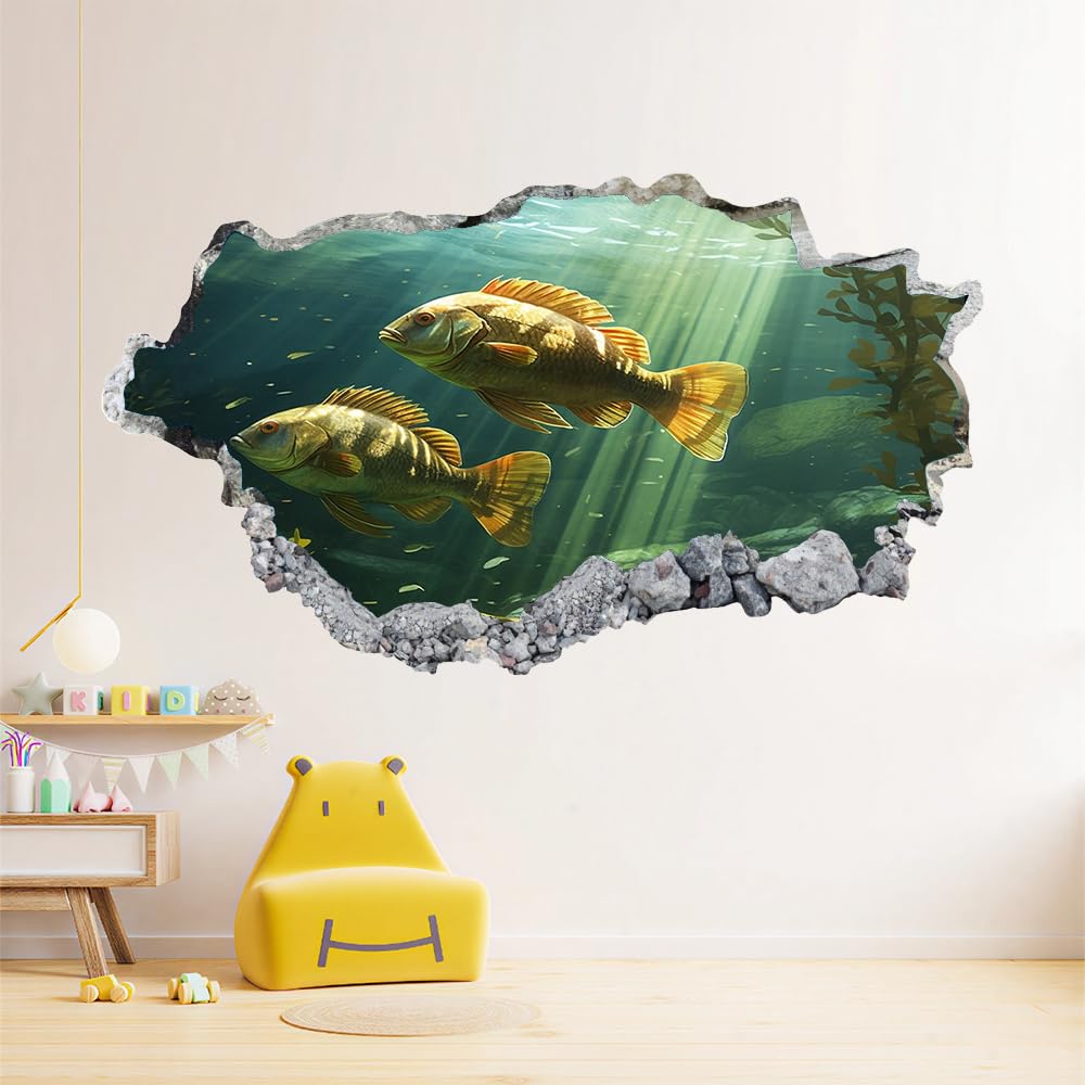 Stickers Muraux Poisson 3D Brique Décoration Murale Enfant Chambre Plafond 120x80cm