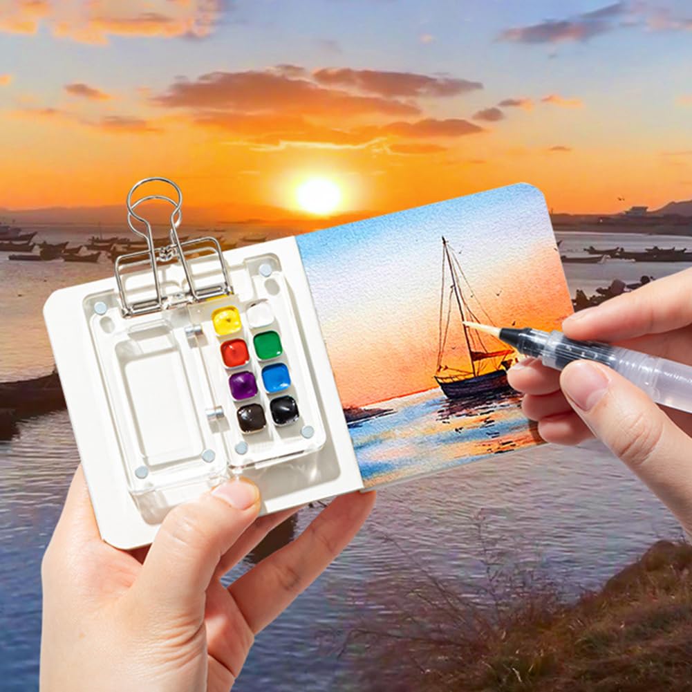 Pocket Artist Aquarelle Ensemble de, Mini Ensemble de Peintures de Boîte à Palette Acrylique, Palette de Carnet de Croquis Ensemble de Peintures à l'aquarelle, Cadeau pour Peintres