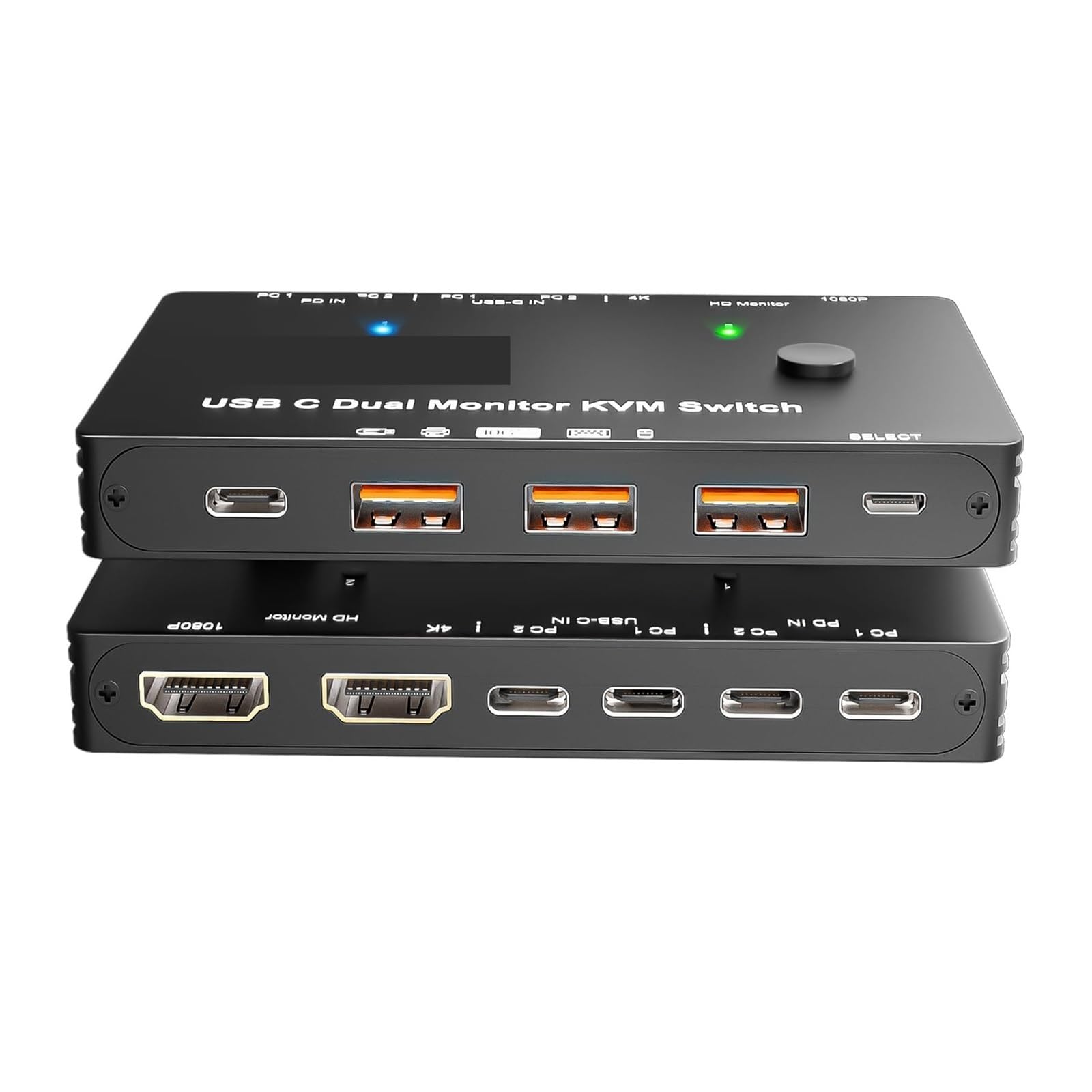 Switch KVM USB C 4K, Switch KVM USB C a Doppio Monitor PD da 100 W for la condivisione di 2 Laptop, 2 Monitor e 4 dispositivi USB 3.0 a 10 Gbps