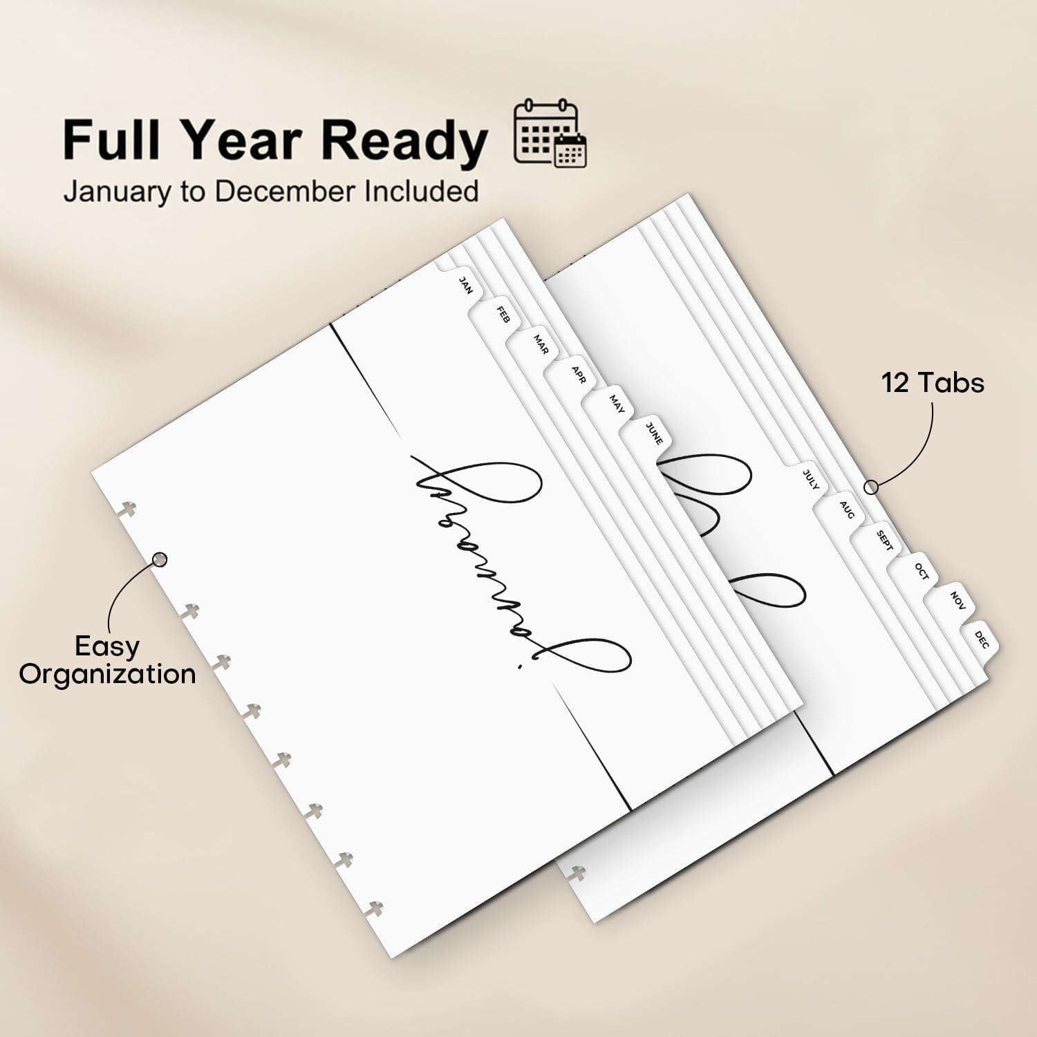 Monthly Binder Dividers for 9-Ring Binders, 12 Count January to December Pre-Printed Paper Divider Pages, White 7 x 9.25 Inch Monthly Index Dividers for Planner, Budget, Office and Home File Organization image 3