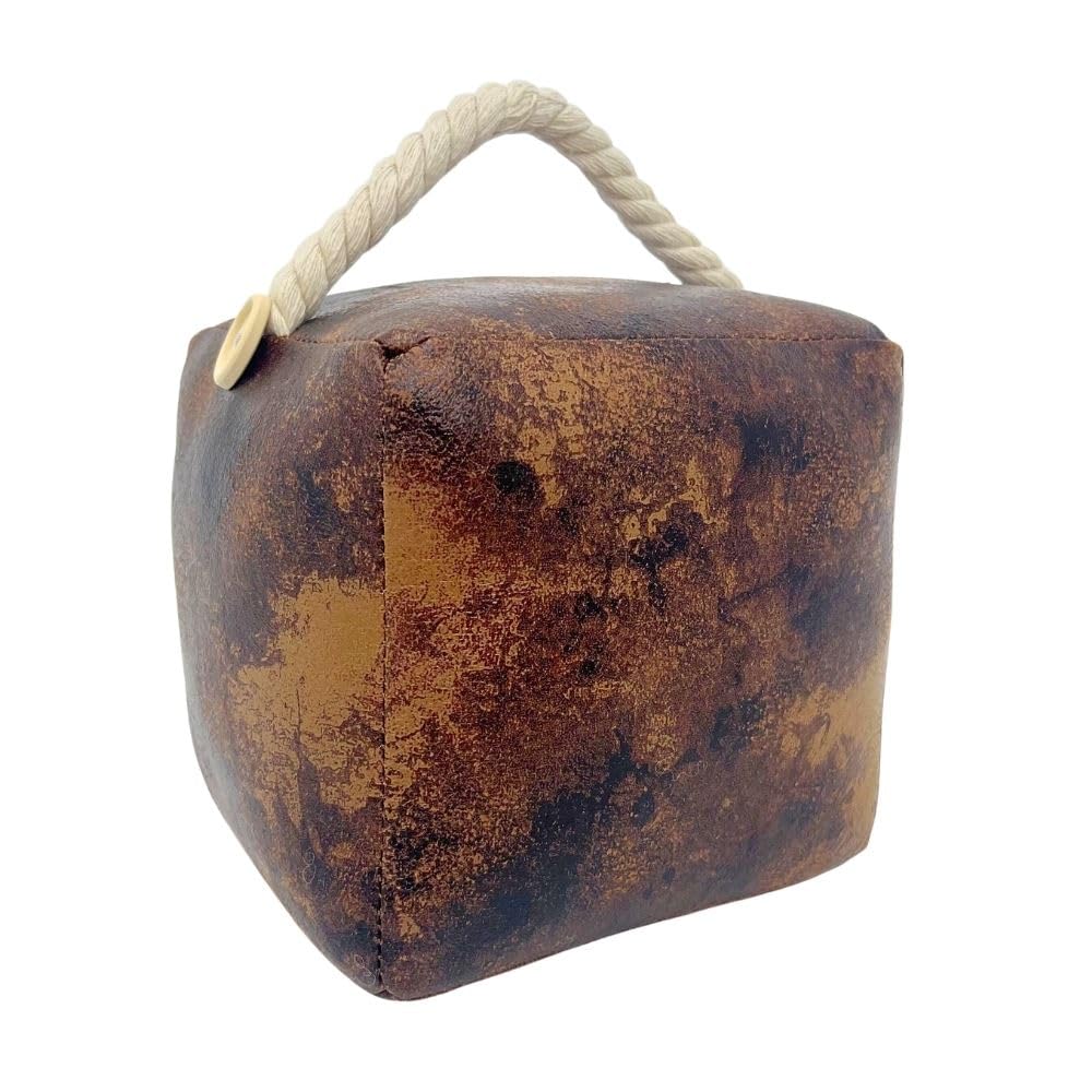Weighted Faux Leather Doorstop with Rope Handle, 16cm Rustic Decorative Door Stop Home Accessory - 1.7kg