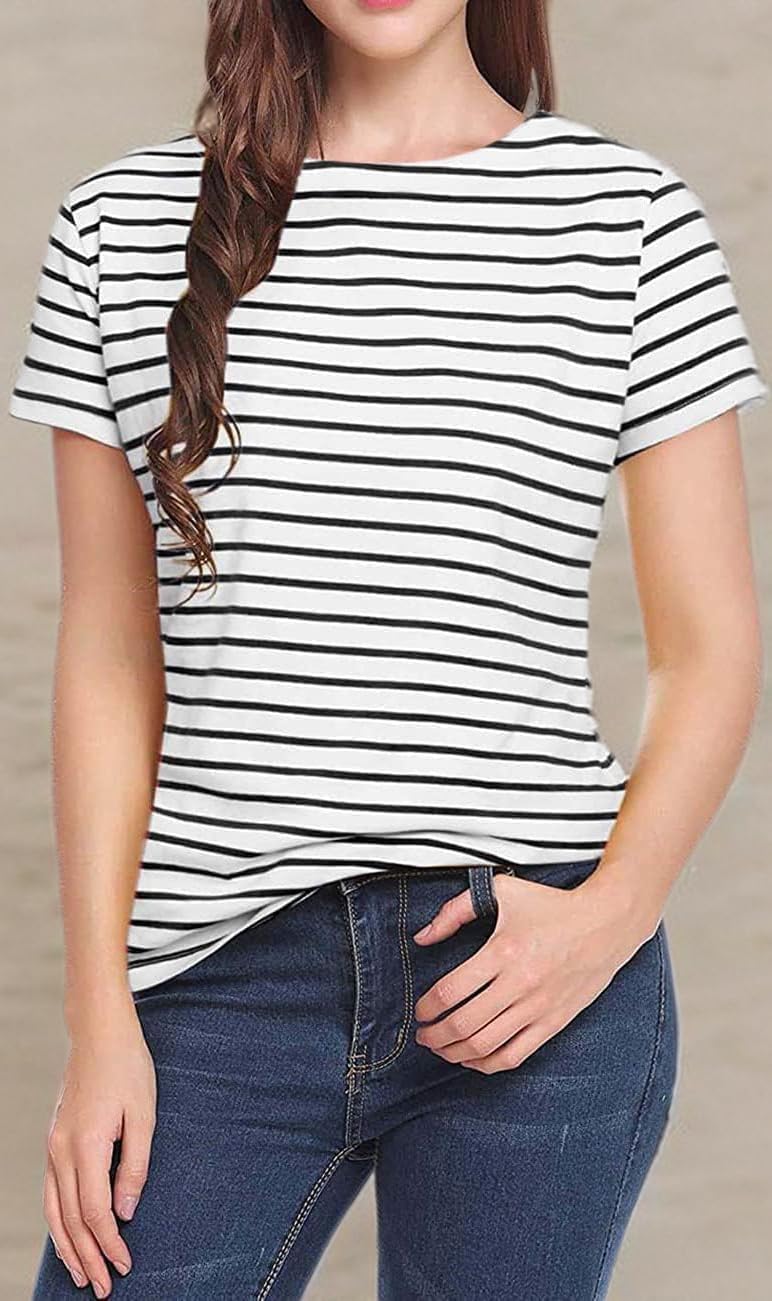 LilyCoco Women's Short Sleeve Striped Shirt Summer Crewneck T Shirt Basic Tops - Image 7