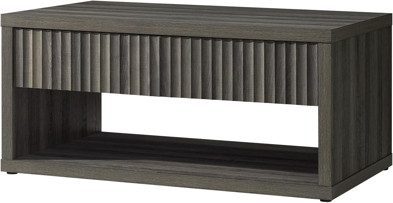 Coffee Table, Modern Fluted Coffee Table with 4 Storage