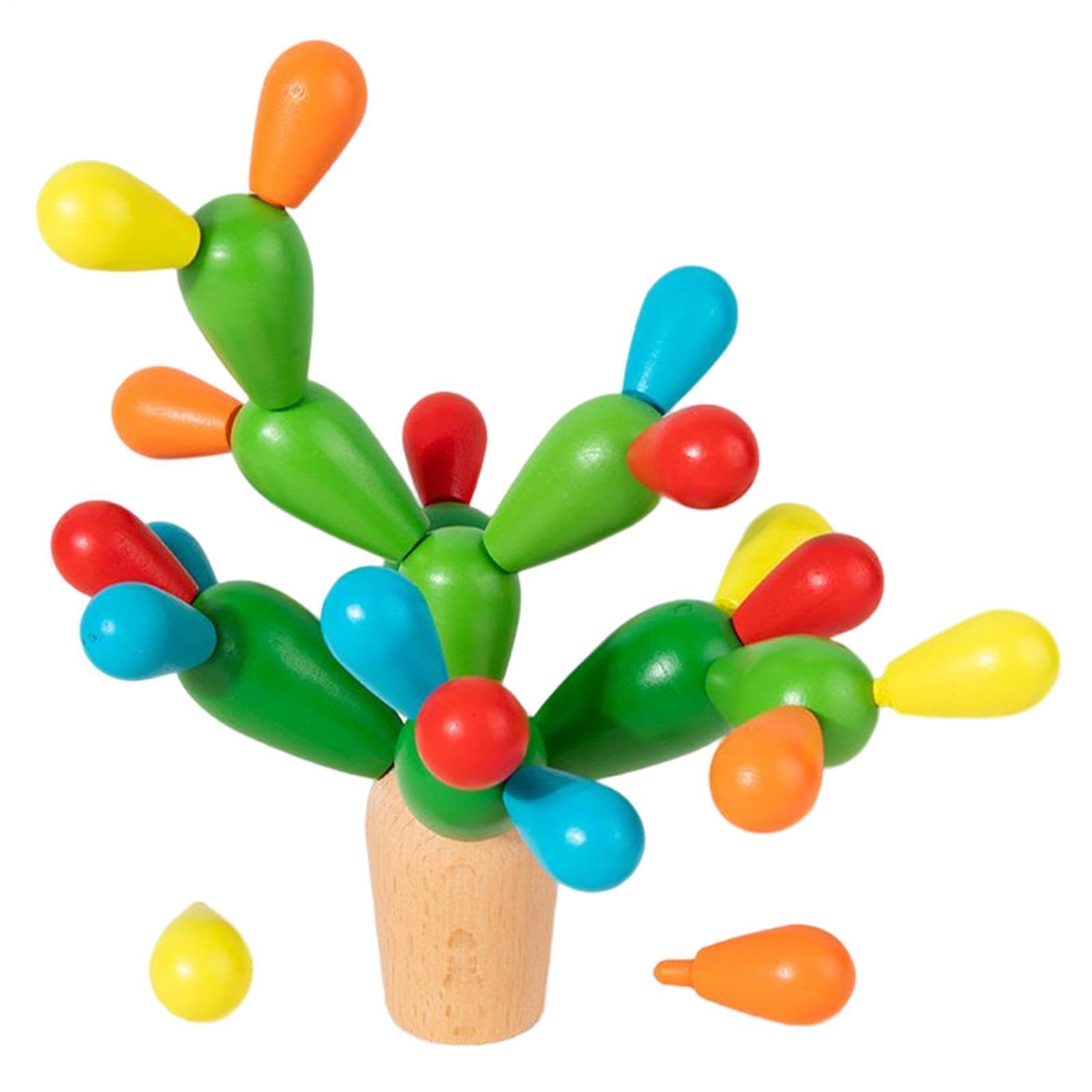 Wooden Stacking Rainbow Cactus Toy - Wooden Rainbow Cactus Stacking Toy | Balancing Blocks | Colorful Learning | Educational Fine Motor Skill Game | Montessor For