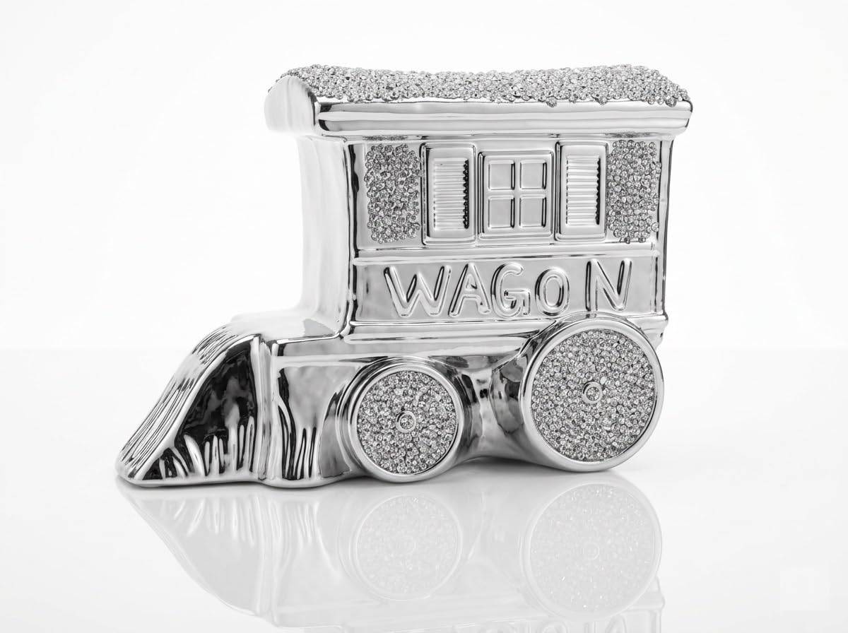 Shabjy Silver Crushed Diamond King Wagon Ornament – 20Cm Luxury Gypsy Caravan Ceramic Decor | Sparkling Bling Crystal Showpiece For Table, Shelf & Home Decoration