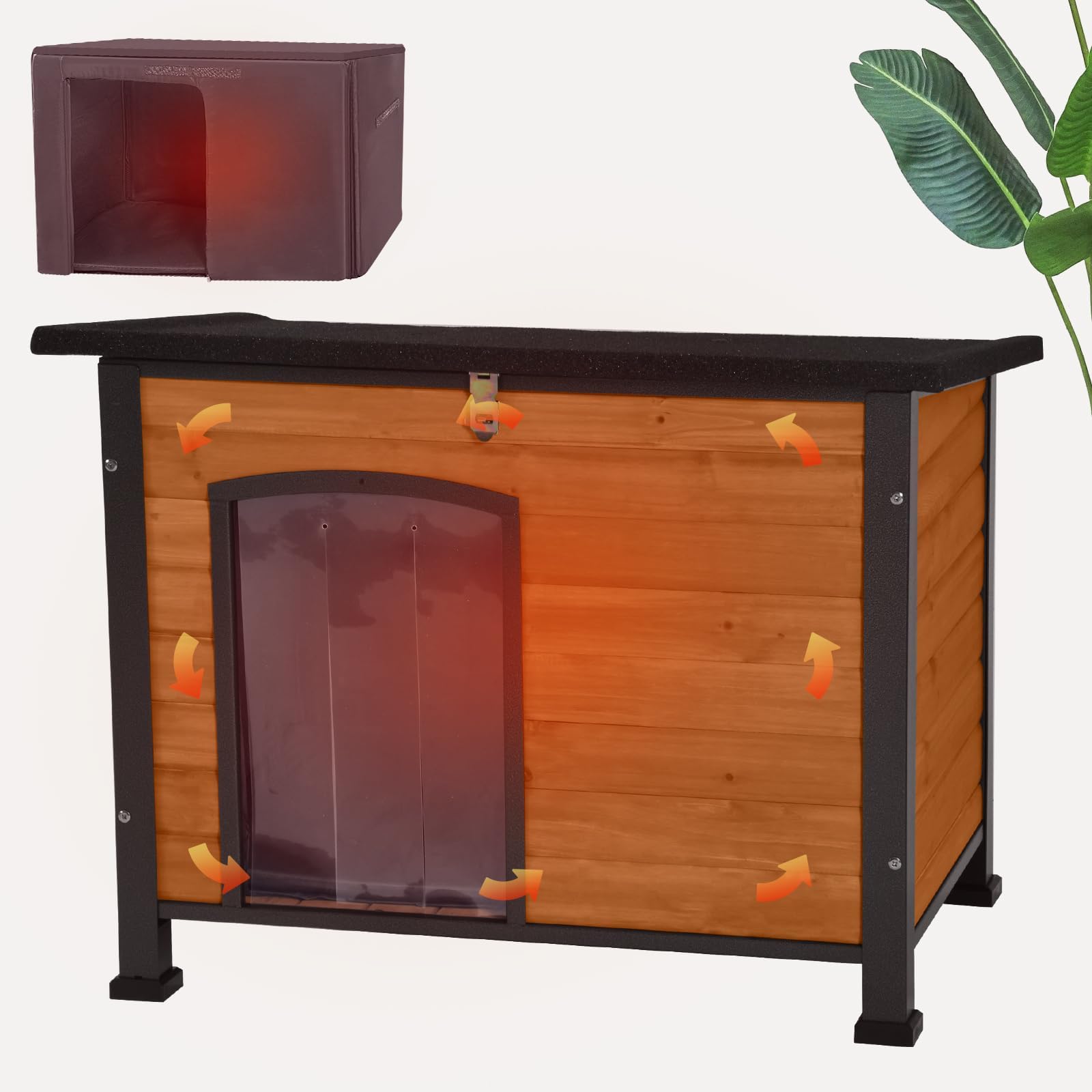 Seiyierr Niche pour chien avec doublure isolée, Niche pour chien résistante aux intempéries pour l'intérieur et l'extérieur, adaptée aux petits, moyens et grands chiens avec cadre en fer tout rond