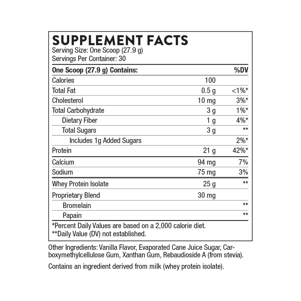 THORNE - Whey Protein Isolate - 21 Grams of Easy-to-Digest Whey Protein Powder - NSF Certified for Sport - Vanilla - 29.5 Ounces - 30 Servings