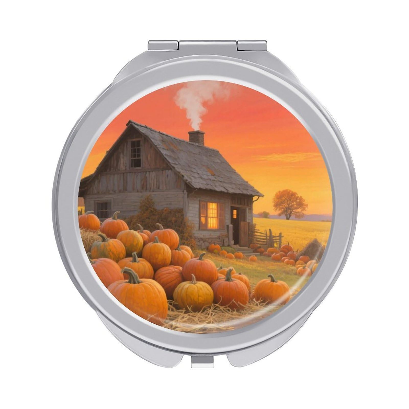 FodPand Compact Hand Mirror with 1x/2x Magnifying Round Travel Makeup Mirror Mini Foldable Farmhouse Pumpkin Cosmetic Mirrors Travel Essentials Gift for Women Girl Portable for Pocket Purse -Silver