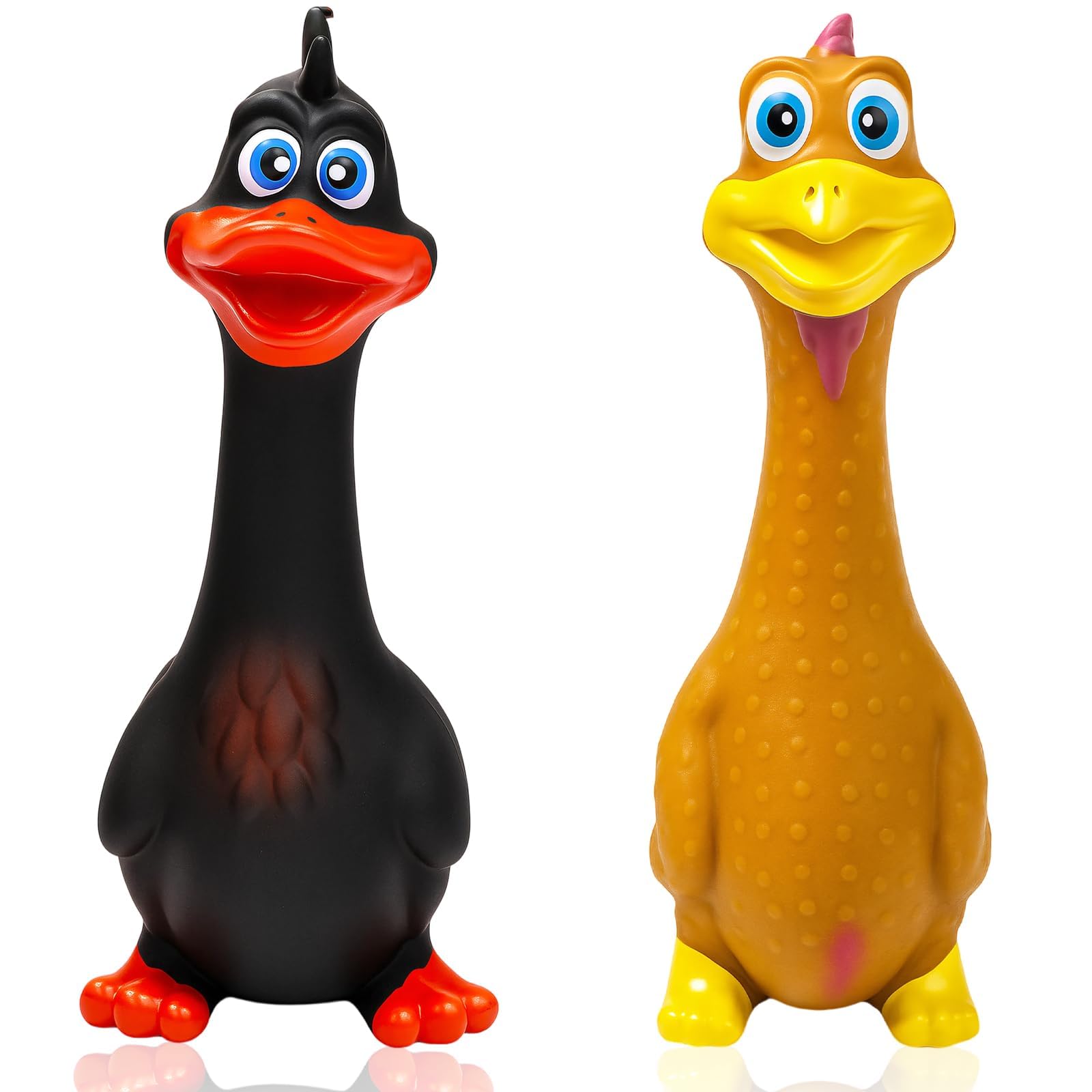 YSFVNP 2PCS Rubber Chicken, Rubber Dog Toys, Squeaky Dog Toys, Fun Duck Chew Toy with Interactive Sound for Indoor and Outdoor Play and Puppy Entertainment (Black Duck and Chicken)