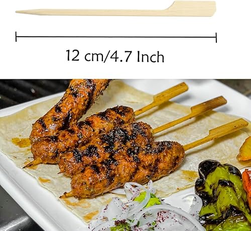 Miniatura 5 de PEOUWNES 200 pinchos de bambú para aperitivos, palillos de dientes de 4.7 pulgadas con caja de almacenamiento, púas de cóctel para bebidas,