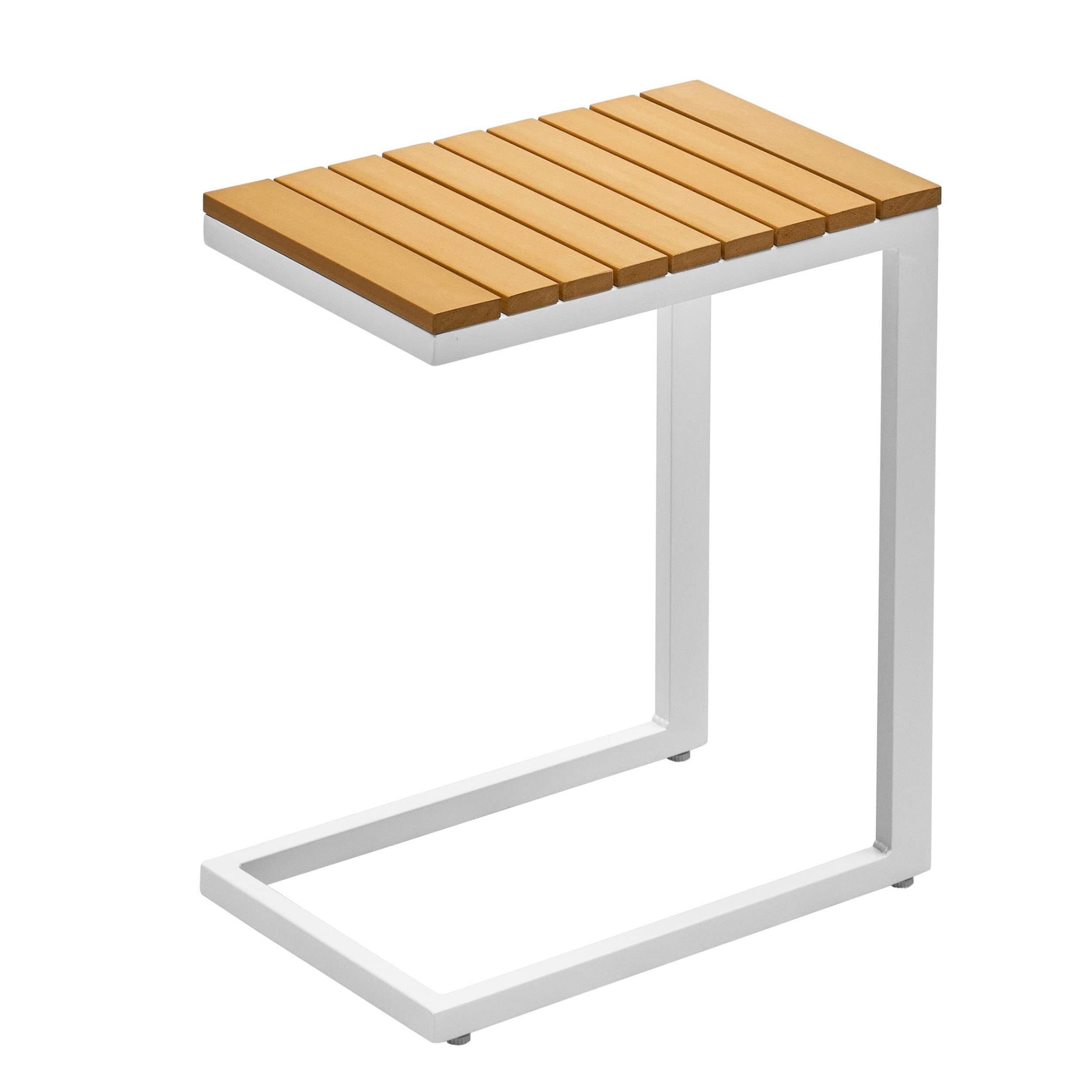 Table en aluminium d'architecte et teck noble Gartenfreude blanc d'exception