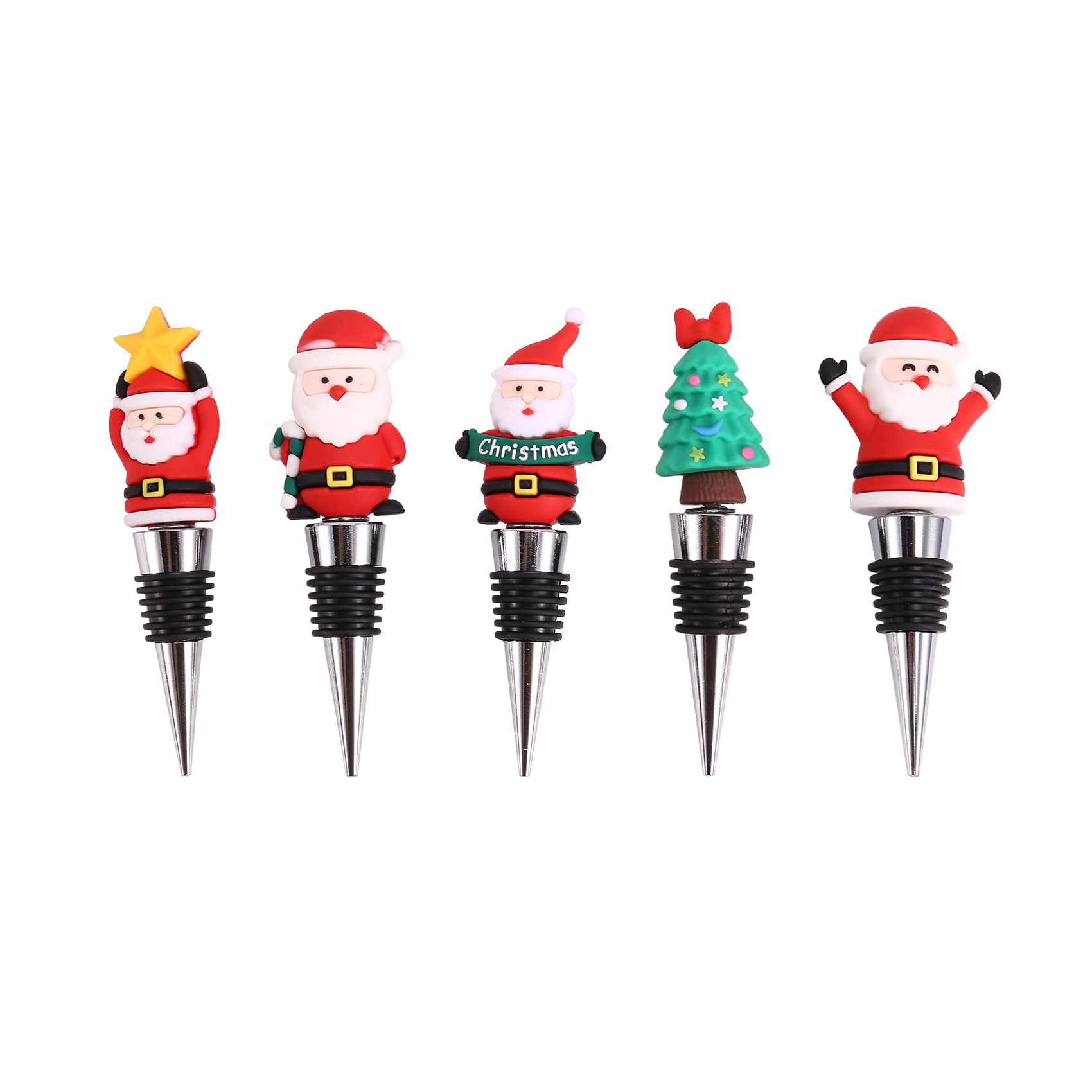 Vjsujehgy 5 PCS Wine Bottle Stopper,Wine Stopper,Christmas Decorative Wine Saver, Reusable Wine Corks Beverage Bottle Stoppers