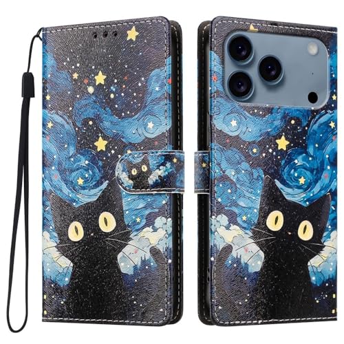 Étui iPhone 16 Pro Max chat céleste pour emporter vos cartes partout en toute sérénité