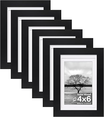 Miniatura 10 de Egofine - 6 Marcos de fotos de 5 x 7 pulgadas - Hechos de madera maciza cubiertos por plexiglás con paspartú para fotos de 4 x 6 y 3.5 x 5