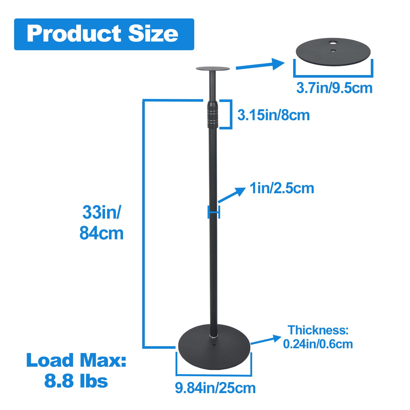 Lautsprecherständer für Sonos Era 100 oder Era 100 SL, höhenverstellbar von 84 cm bis 120 cm, einfache Selbstmontage, HD-628, 2er-Pack, schwarz
