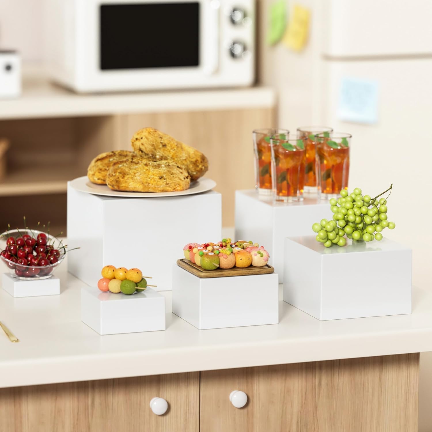 Lot de 6 boîtes en acrylique blanc pour présentation de buffet, rehausseurs de nourriture pour fête, table, présentoir, table de dessert
