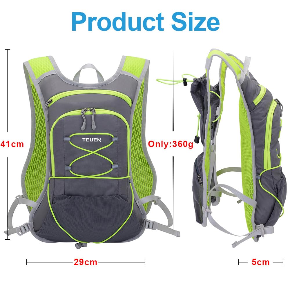 TEUEN Mochila de Hidratación con 2 litros Bolsa de Agua, Mochila Agua Mujer Hombre 6 litros Mochilas Trail Running Ligera para Correr Senderismo o Ciclismo Unisex Adulto