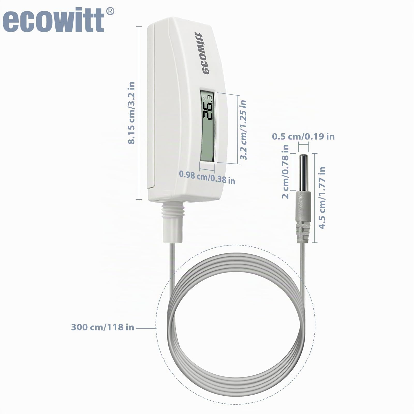 ECOWITT Termómetro impermeable digital de temperatura del agua, pantalla LCD, sensor de 10 pies para piscina, bañera de hidromasaje, spa, agua del baño, estanque WN34