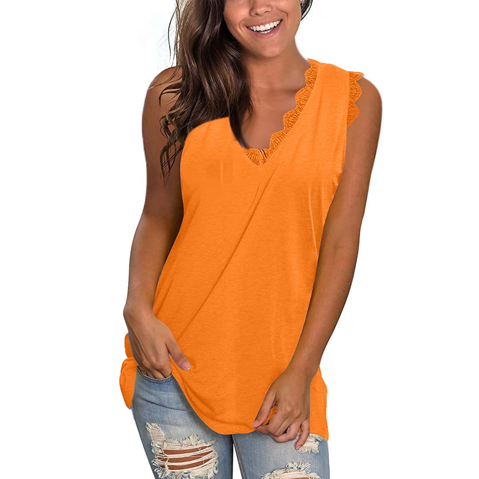 Xia&Han Women's Casual Gradient T-Shirts Tie Dye Print Deep V-Neck Tank Tops Sleeveless Vest Tunic Blouses