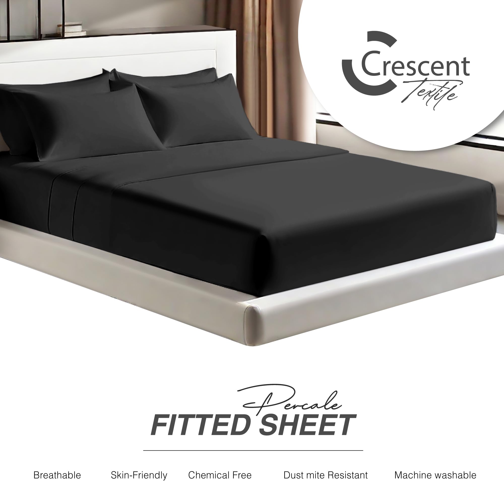 Egyptian Cotton Fitted Sheets 25cm Deep Mattress Pocket 200 Thread Count Fitted Bed Sheet- Soft & Comfortable Bottom Sheet (Black - Image 4